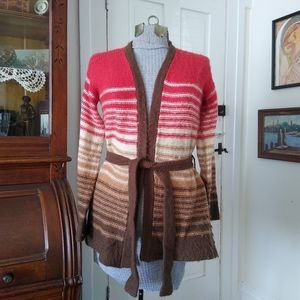 VINTAGE 1970s Alice Carol Striped Cardigan Sweater with Belt